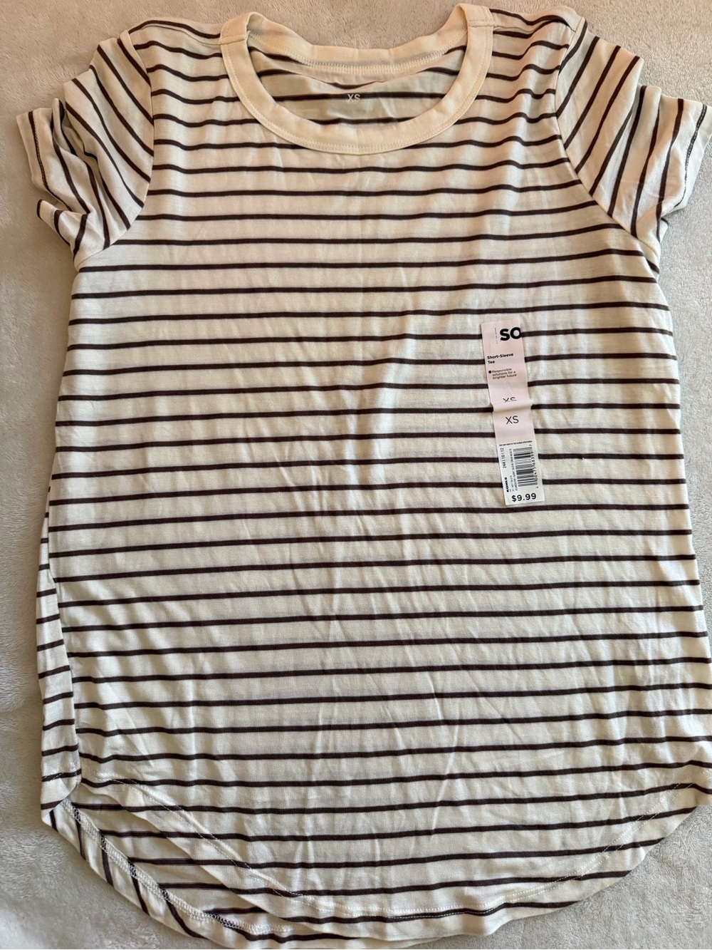 SO Cream Tee with Brown Stripes - Short Sleeve